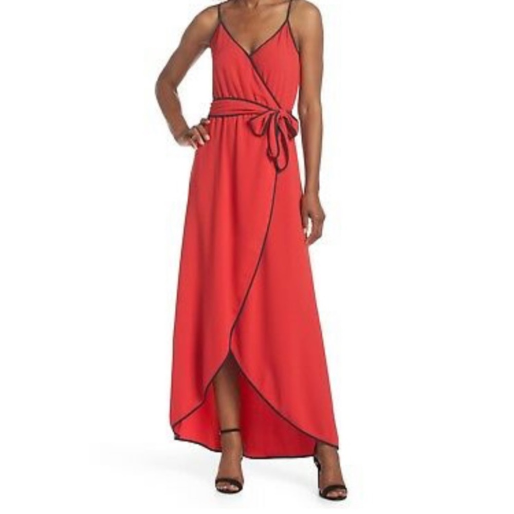 FELICITY & COCO Becca Faux Wrap Maxi V-Neck Dress Red XS EUC